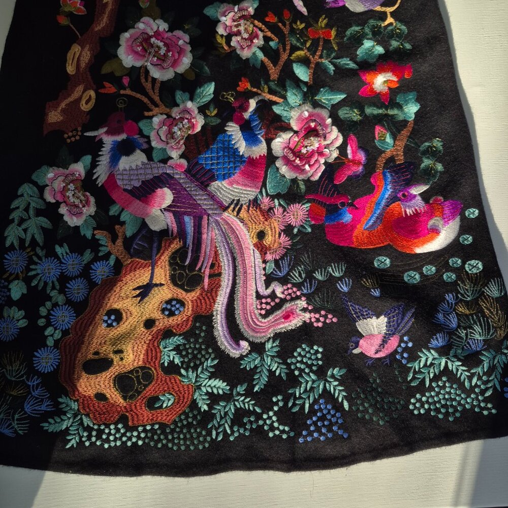 Embroidered wool dress-Wearable Art-Floral Woodland Embroidery - Picture 4 of 11
